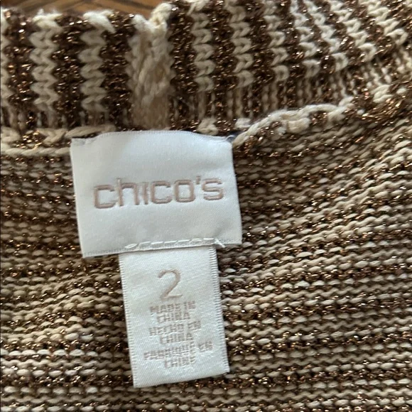 Gold Metallic & Cream Stripped Open Sweater Cardigan Duster - Picture 4 of 10